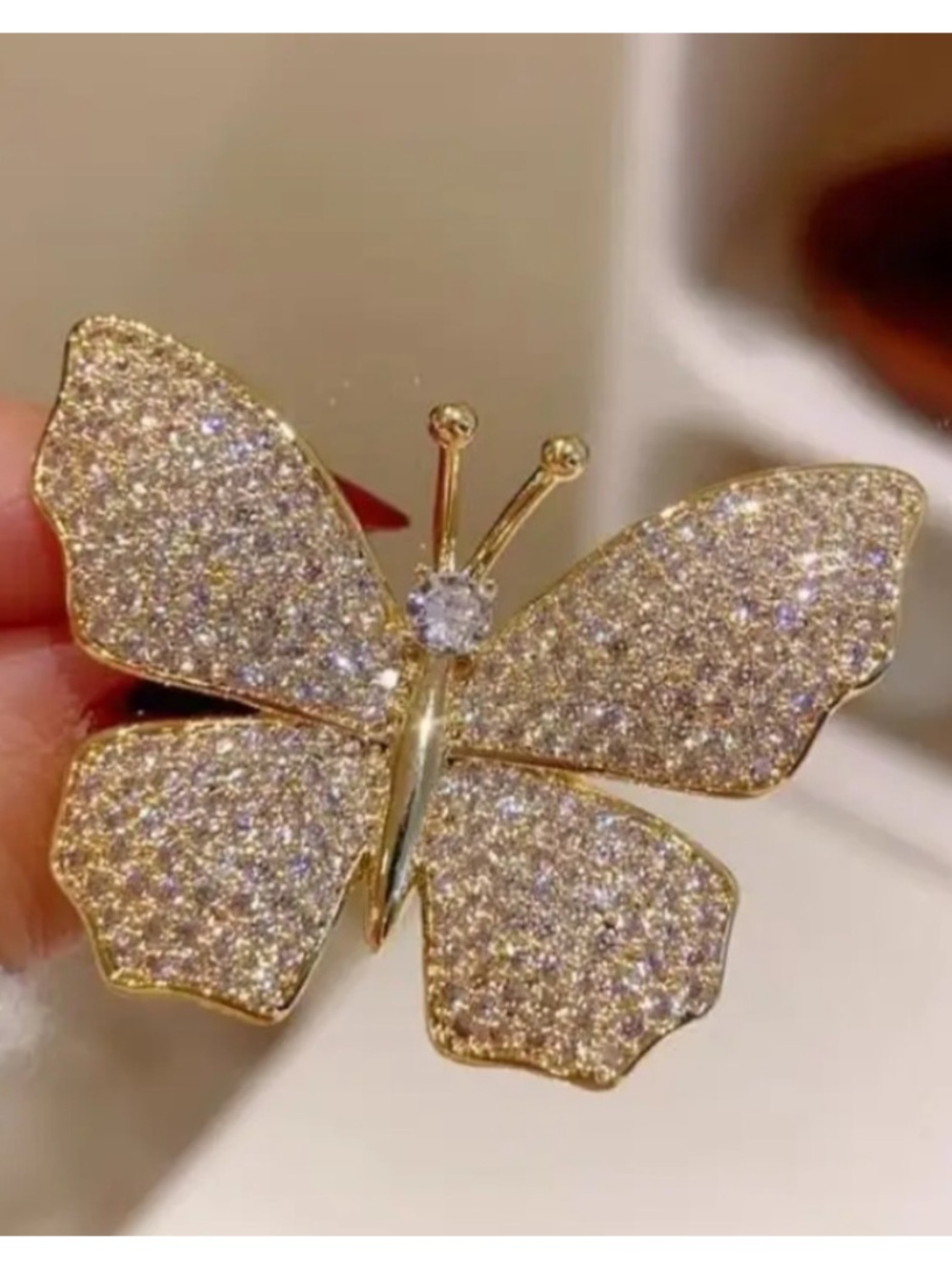 Gold Crystal Butterfly Brooch - Elegant Women’s Jewelry